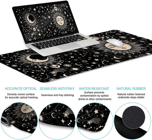 Sun Moon Mouse Pad Set, XXL Large Gaming Desk Mat with Wrist Rest, Ergonomic Mouse Pad, Home Office Decor