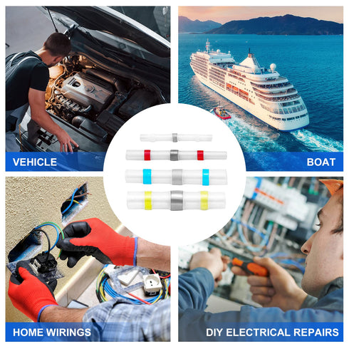 250PCS Waterproof Solder Seal Wire Connectors, Heat Shrink Butt Connector, Insulated Electrical Terminals for Marine