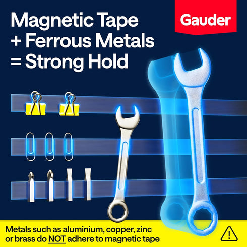 GAUDER Magnetic Tape with 3M Adhesive, Strong Self-Adhesive Magnet Strip, 10 ft x 0.6 in