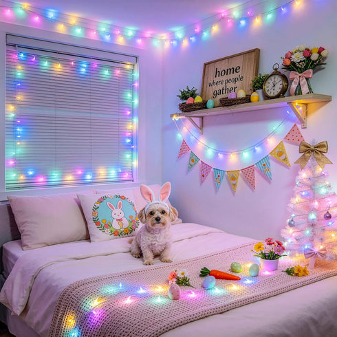 200 66 JMEXSUSS LED Easter Lights Outdoor Indoor for Decorations, Ft Connectable Pastel Easter Lights String Clear Wire