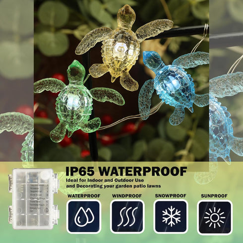10ft 30LED JASHIKA Beach Theme Sea Turtle Fairy Lights Marine Life Waterproof Battery Operated String Lights Indoor