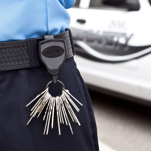KEY-BAK SUPER48 Locking Retractable Keychain, Durable Polycarbonate Case with Leather Belt Loop, Black