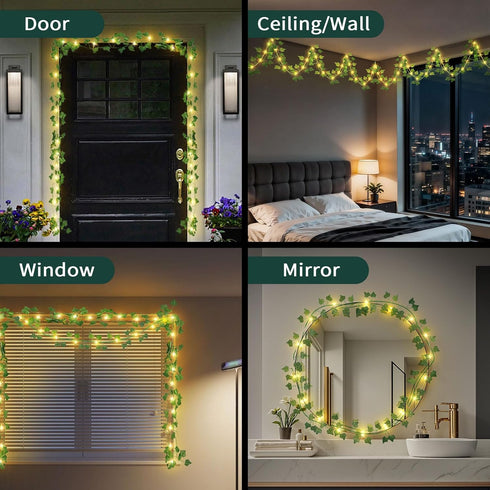 Generic 6.56FT 3 (2 Pack) Battery Powered(Pre-Installed) Leaf String Lights with Auto Timer, Fake Vines with Fairy