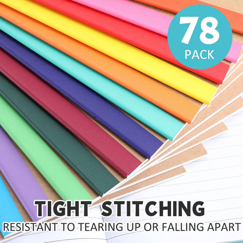 Leelosp 78 Pack A5 Kraft Notebooks Bulk - Lined Composition Journals, Travel Notepad Set, Kraft Cover, Fresh Color