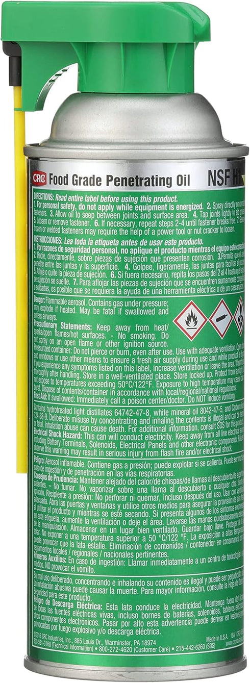 CRC Food Grade Penetrating Oil 03086, 11 Wt. Oz. General Purpose Lubricant for Food Processing Equipment