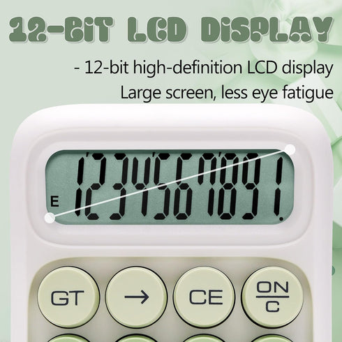 Mechanical Switch Calculator, 12 Digits, Large LCD Display, Green Gradient Desktop Big Buttons for Office School