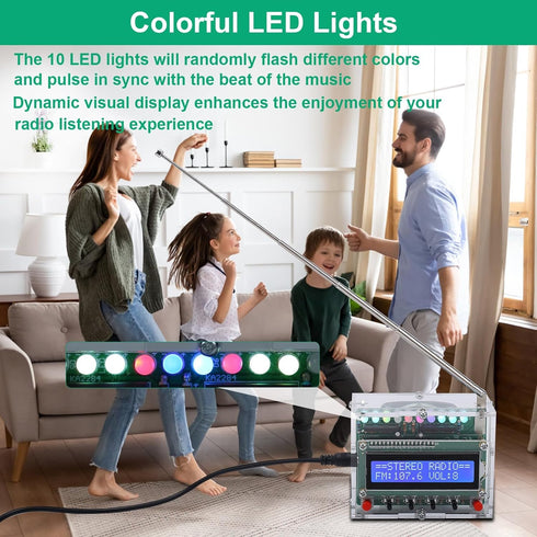 IS LCD1602 87-108MHz FM Radio Kit, ICSTATION Soldering Projects Radio with LED Flashing Lights DIY Radio Kit Dplay FM