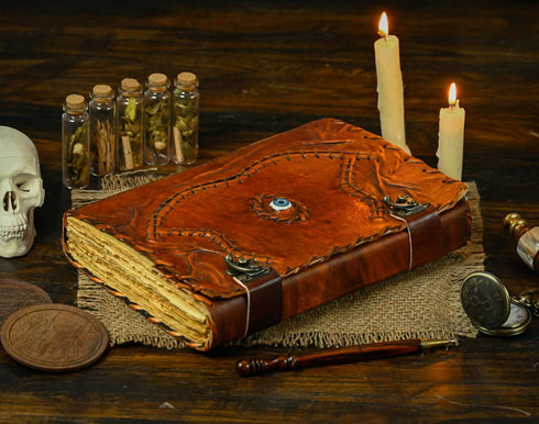Hocus Pocus Book of Spells - Leather Journal Writing Book, 13x10 Inch, Best Halloween Gifts for Men and Women