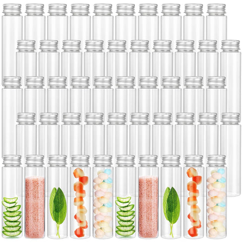 50 PCS 50 ML Clear Plastic Test Tubes with Screw Caps, Flat-Bottomed Bath Salt Containers for Candy