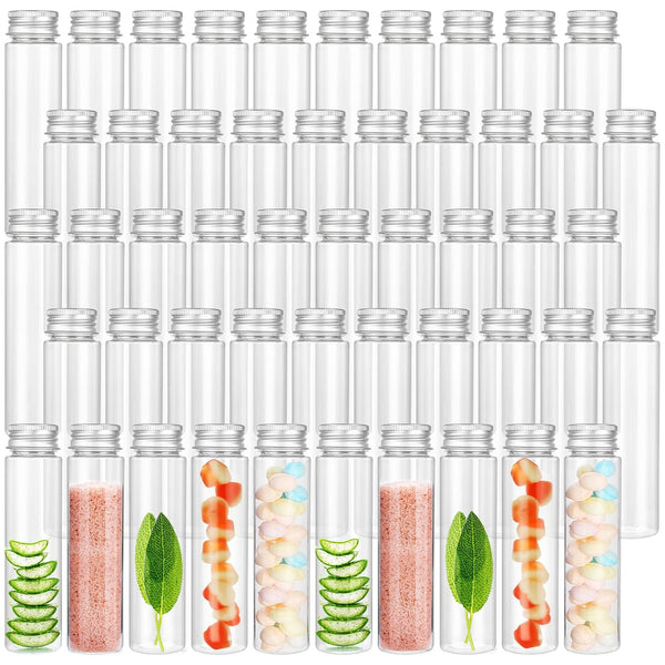 50 PCS 50 ML Clear Plastic Test Tubes with Screw Caps, Flat-Bottomed Bath Salt Containers for Candy
