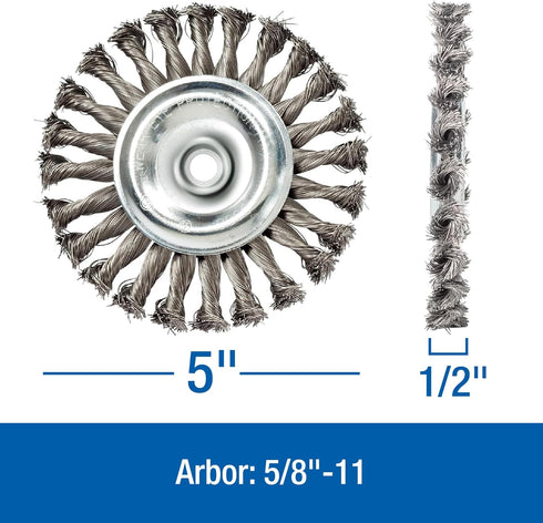 Mercer Industries 186540-5" x 1/2" x 5/8"-11 Knot Wire Wheel, 020 Carbon Steel Wire