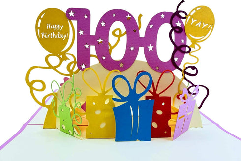 iGifts And Cards Happy 100th Birthday 3D Pop Up Greeting Card, Special Occasion, Celebration for Husband, Wife, Friend