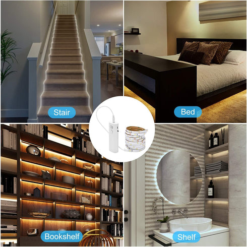 2 Pack 2M Closet Rechargeable LED Strip Lights with Motion Sensor - LUXJET Cool White LED Light Motion Activated, Under