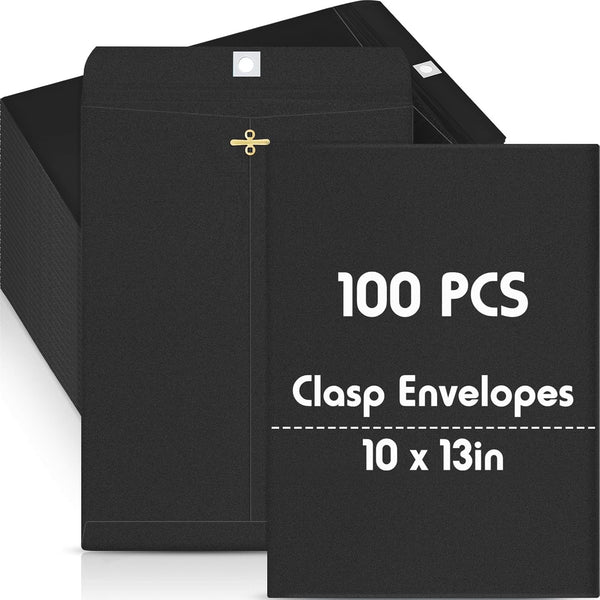 Geyee 100 Pcs Clasp Manilla Envelopes - Gummed Mailing Envelopes for Storing or Mailing, 10 x 13 Inch
