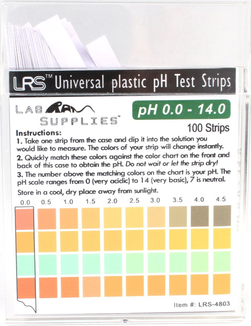 Plastic pH Test Strips, Universal Application, 100 Strips, pH 0.0-14.0, 0.5 pH Intervals