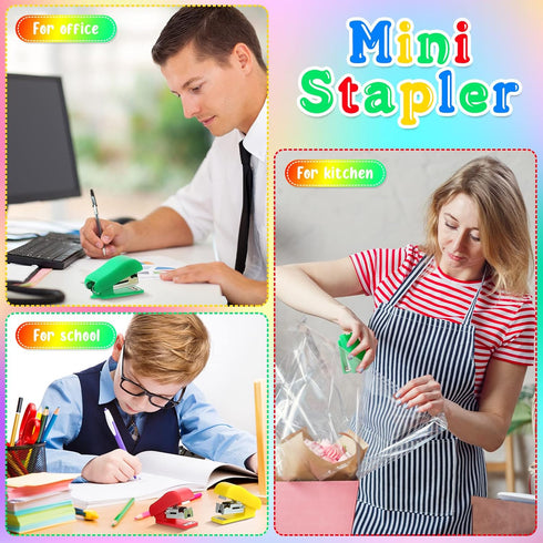 Mini Stapler with Staples, Portable Small Hand Held Stapler, Multicolor Kids Stapler Set for Office School (30 Pieces)