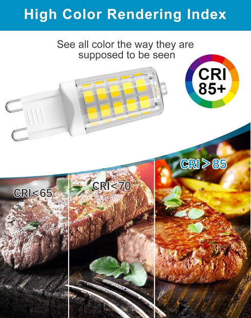 10 Pack G9 Bulbs Dimmable 5000K 4W 40W T4 450LM, G9 LED Daylight White, Equivalent Chandelier Lights, Bi-pin Base