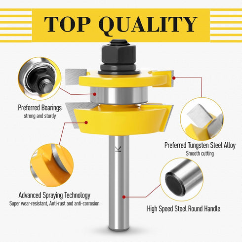 2Pcs 1/4 Inch ASNOMY Shaker Rail and Stile Router Bits for Cabinet Door, Shank Woodworking Tongue and Groove Router Bit