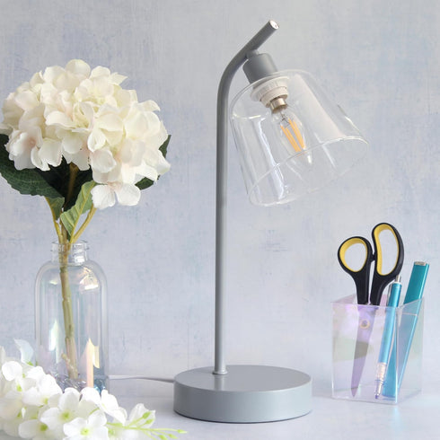 LD1080-GRY 16" Simple Designs Sleek Essentials Modern Industrial Metal Desk Lamp with Clear Glass Shade, for Office