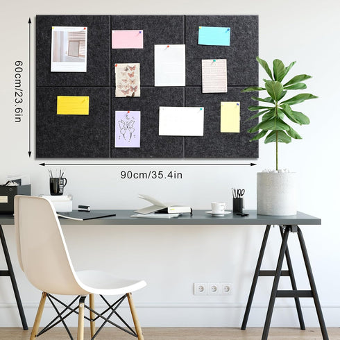 Large Cork Board 36" x 24", 6 Pack Felt Wall Tiles with 30 Pushpins, Dark Gray Bulletin Board