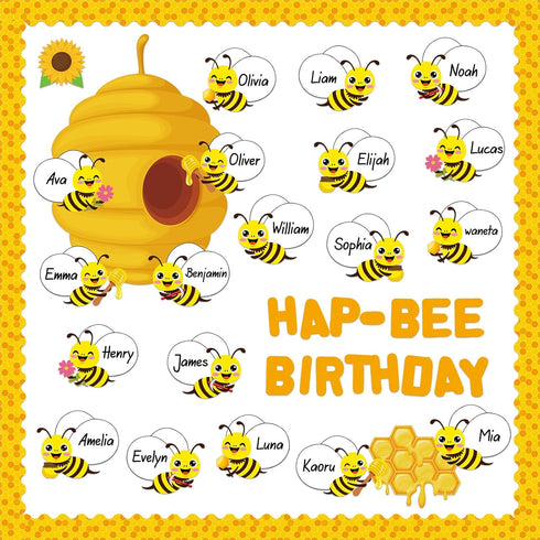 Bee Theme Birthday Bulletin Board Set with Cutouts, Supplies for Classroom, Blackboard, and School Decor
