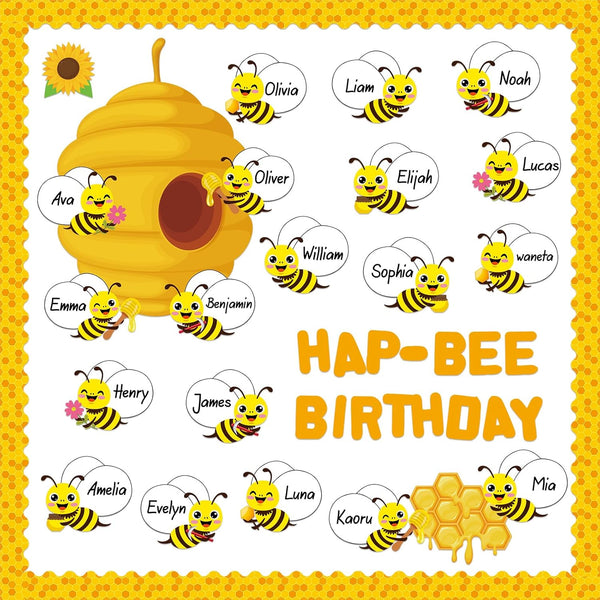 Bee Theme Birthday Bulletin Board Set with Cutouts, Supplies for Classroom, Blackboard, and School Decor