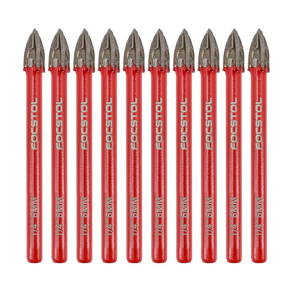 FOCSTOL 10pcs Masonry Concrete Drill Bit Set - 6mm Carbide Drill Bits for Wood Plastic Foam