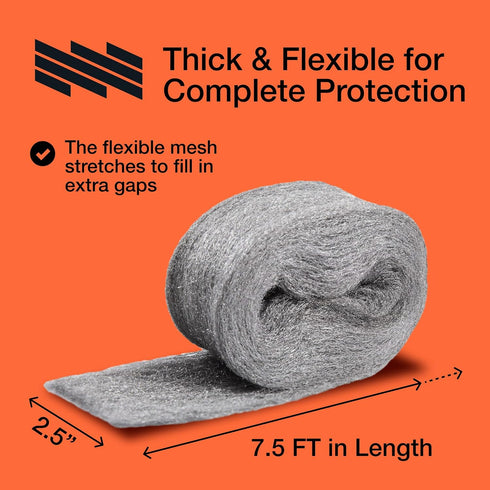 MaPorch Stainless Steel Wool Mouse Hole Filler, 2-Pack, 3.2 in x 7.5 ft, Flexible Rodent Defense with Gloves & Scissors