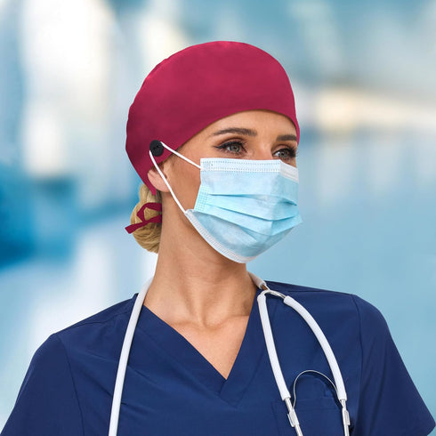 IRIS CRAFT Satin Lined Scrub Cap, Adjustable Surgical Cap with Sweatband & Buttons, Soft and Wrinkle-Resistant Scrub