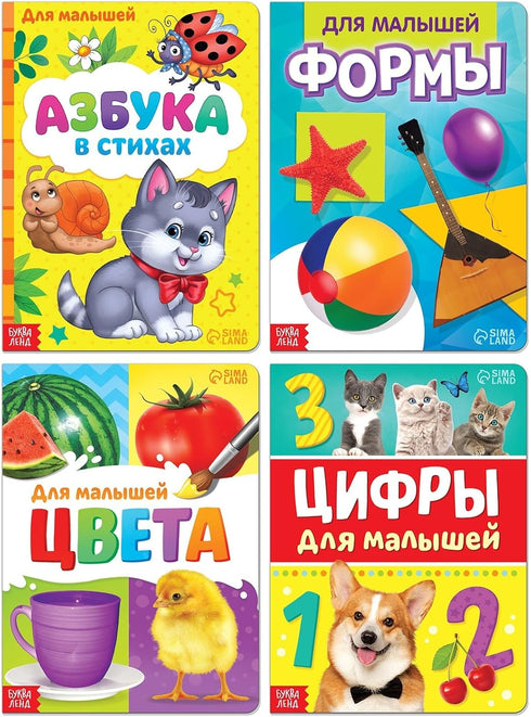 Set of 4 Mixed Educational Cardboard Russian Books 12+ - Learn to