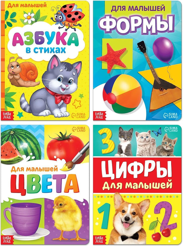 Set of 4 Mixed Educational Cardboard Russian Books 12+ - Learn to