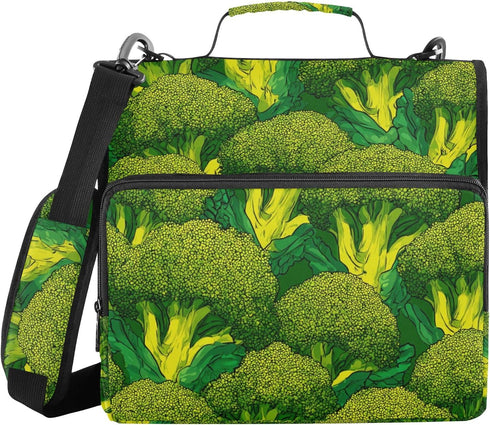 Fisyme Broccoli Pattern Zipper Binder 3 Ring with Zipper and Shoulder Strap Large