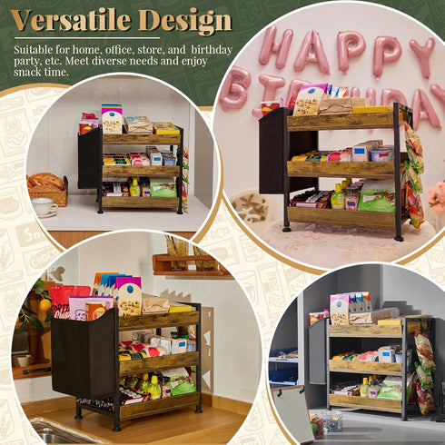 Countertop, 3 Counter, Aquzee Snack Organizer Rack for Tier Wooden Candy Display Shelf, Retail Display Shelves