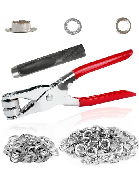 150Pcs Grommet Tool Kit, Leather Hole Punch Pliers with 150 Silver Metal Eyelets for Shoes, Fabric, Belts