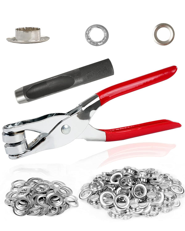 150Pcs Grommet Tool Kit, Leather Hole Punch Pliers with 150 Silver Metal Eyelets for Shoes, Fabric, Belts