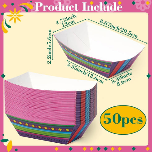 50Pcs Mexican Taco Nights Food Trays - Taco Boat Assembled Trays Nacho Snack Fried chicken Holder Disposable Paper