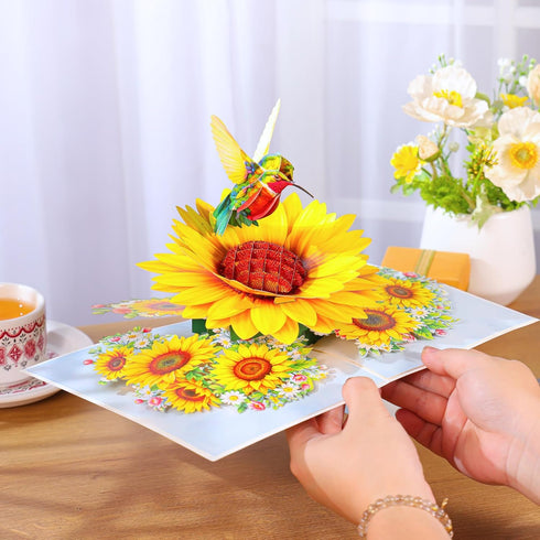 Hummingbird 3D Sunflower Mother's Day Cards, Pop Up Birthday Card for Women, Mom, Wife, Daughter, Her, Sister