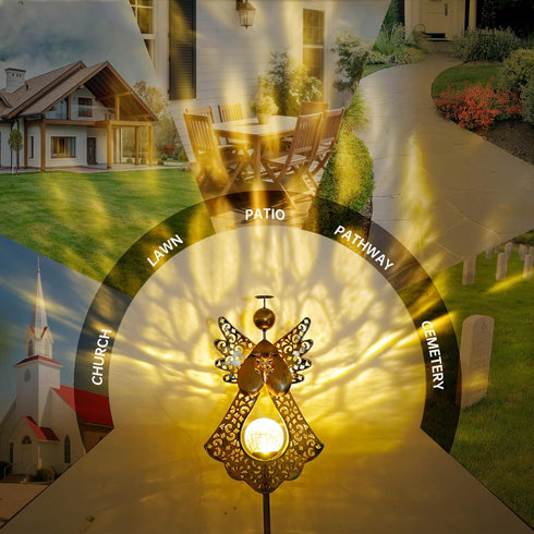 40.5 inches Starryfill Angel Stake Solar Lights with Crackle Glass Globe Waterproof Warm White LED, Height Metal Bronze