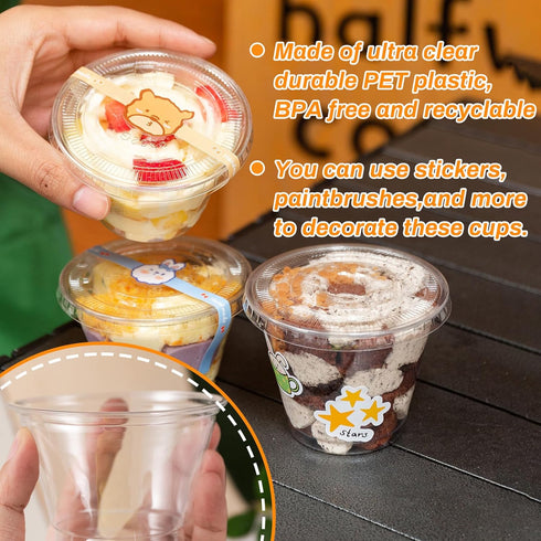 100 Pcs 8 OZ Clear Disposable Plastic Cups with Flat Lids for Parfaits, Drink, Yogurt, Soups, Salad, Fruit (With Holes)