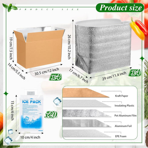 Honoson 4 Frozen Pack Pack Frozen (12'' 5.5'' 7.5'') Pcs Thermal Insulated Shipping Boxes for Food with Ice