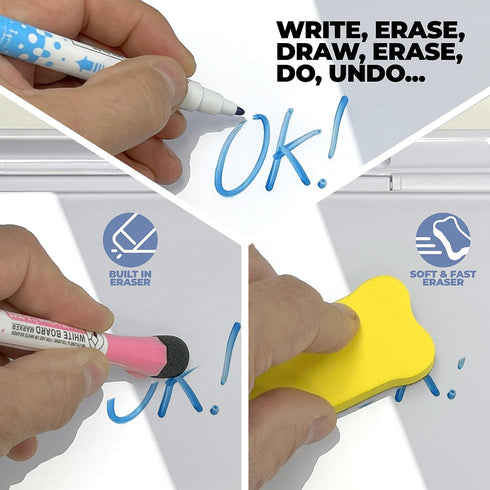 Desktop Whiteboard, Glass Dry Erase White Board, Desk Computer Buddy with Phone & Tablet Slot, Includes 4 Markers, 1