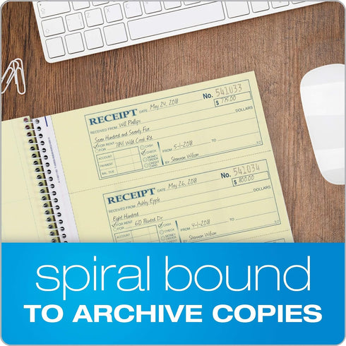 Adams 2-Part 7-5/8" 11", 200 Sets 4 (SC1182), Money and Rent Receipt Book, Carbonless, x Spiral Bound, per Book