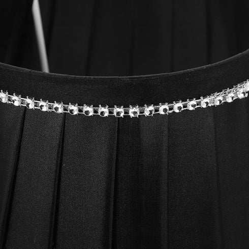 Cozy Pleated Table Lamp Shade Black Fabric with Rhinestones Soft Light Cover for Bedroom Living Desk and Floor Lamps