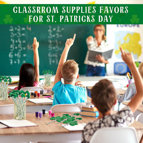 St. Patrick's Day Pencils, Shamrock Pencils with Greeting Cards, Green Pencils for Gift Prize Supplies (50 Sets)