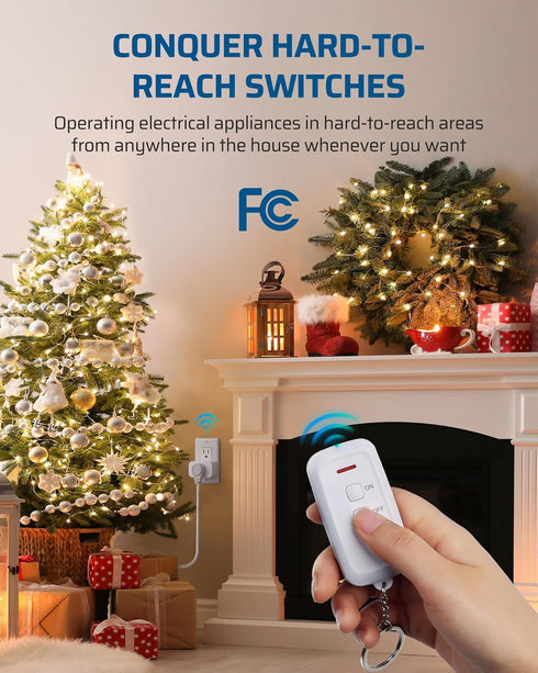DEWENWILS Indoor Remote Control Outlet, Wireless Remote Light Switch, 15A/1875W, 100ft RF Range