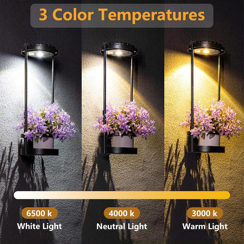 3 1pc) Solar Wall Light with Plant Stands, Wireless Outdoor Fence Light with color, Metal Hanging Plant Holder