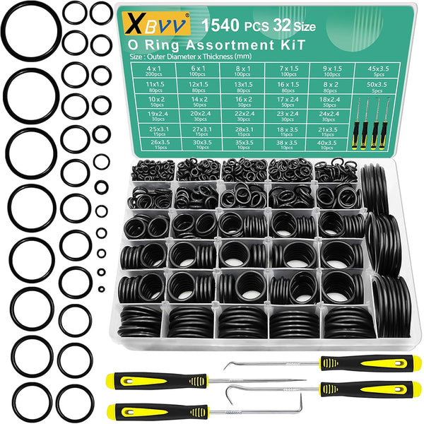 1540 Pcs 32 Size O-Rings Kit, Nitrile Rubber Assortment for Various Vehicle Repair and Plumbing Sealing
