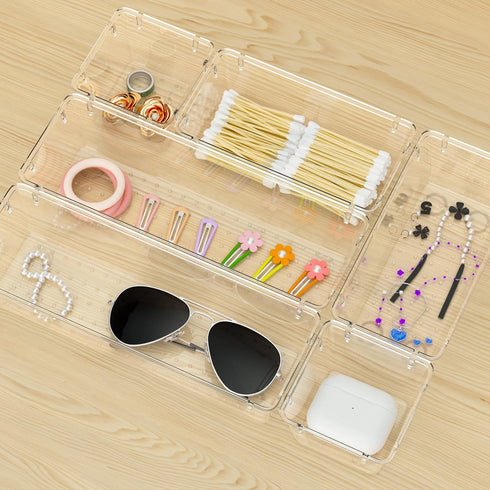 WOWBOX 12 Pack Clear Drawer Organizer Set, Acrylic Storage Trays for Makeup, Utensils, Gadgets, Office