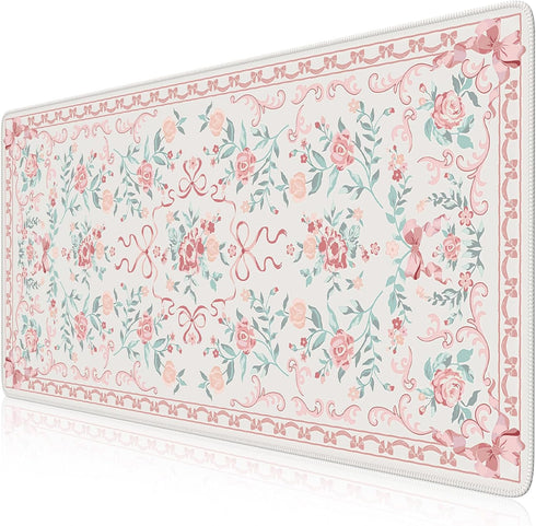 iCasso Pink Desk Mat for Desktop,Cute Desk Pad for Women,Girly Bow Mouse Pad