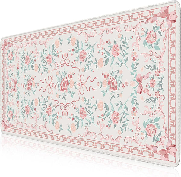 iCasso Pink Desk Mat for Desktop,Cute Desk Pad for Women,Girly Bow Mouse Pad